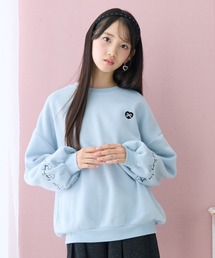 Amourire girl（アムリールガール）の「ハート刺繍裏起毛トレーナー トレーナー スウェット 裏起毛 トップス 長袖 あったか 防寒 冬 オーバーサイズ 裏起毛 ハート 刺繍 リボン チュニック（スウェット）」