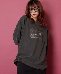 unrelaxing | ヴィンテージライク 古着風 綿100％ピグメント加工TプリントTシャツ(Tシャツ/カットソー)