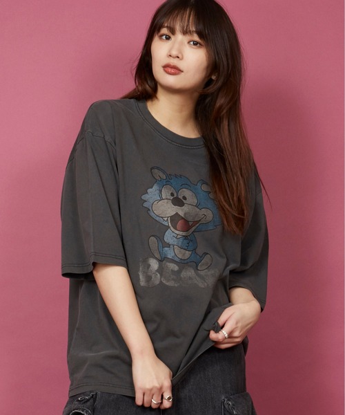 セール】ヴィンテージライク 古着風 綿100％ピグメント加工TプリントT