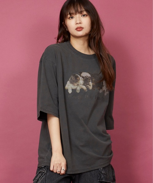 セール】ヴィンテージライク 古着風 綿100％ピグメント加工TプリントT