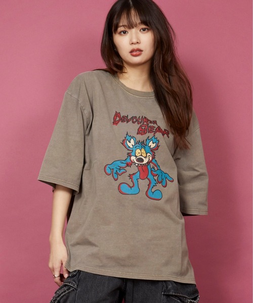 セール】ヴィンテージライク 古着風 綿100％ピグメント加工TプリントT