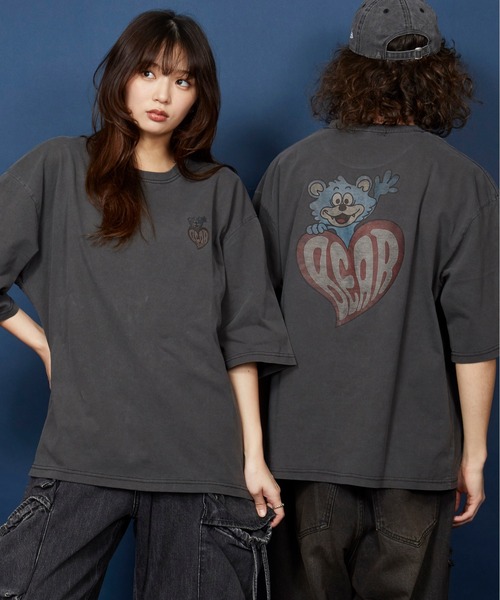 セール】ヴィンテージライク 古着風 綿100％ピグメント加工TプリントT