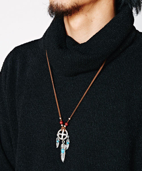 チャイハネ（チャイハネ）の「【チャイハネ】フェザーメタルMEN'Sネックレス（ネックレス・メンズ・ブラック/ターコイズブルー・FREE）」の2枚目の写真