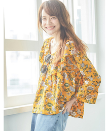 Re:EDIT | [シーズンムード高まる花柄]フリルカラー花柄ブラウストップス/シャツ・ブラウス[リエディ](シャツ/ブラウス)