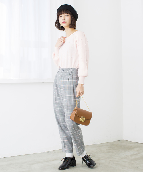 WEGO（ウィゴー）の「WEGO/チェックタックテーパードパンツ（スラックス・レディース・グレー系その他2/ブルー系その他4・MEDIUM/LARGE）」の5枚目の写真