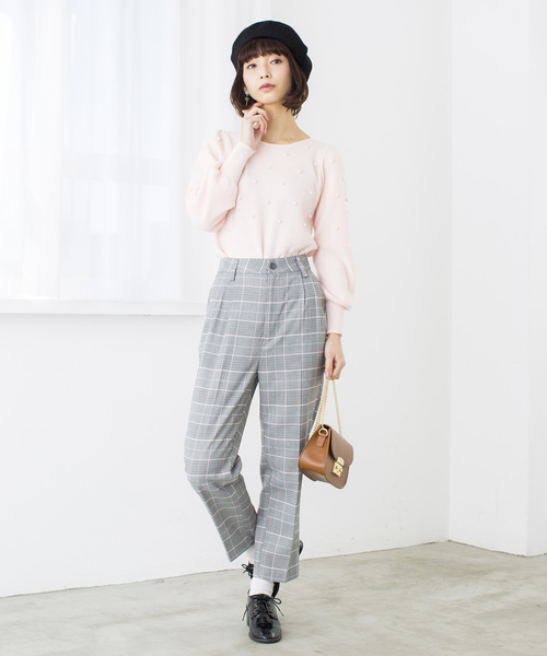 WEGO（ウィゴー）の「WEGO/チェックタックテーパードパンツ（スラックス・レディース・グレー系その他2/ブルー系その他4・MEDIUM/LARGE）」の6枚目の写真