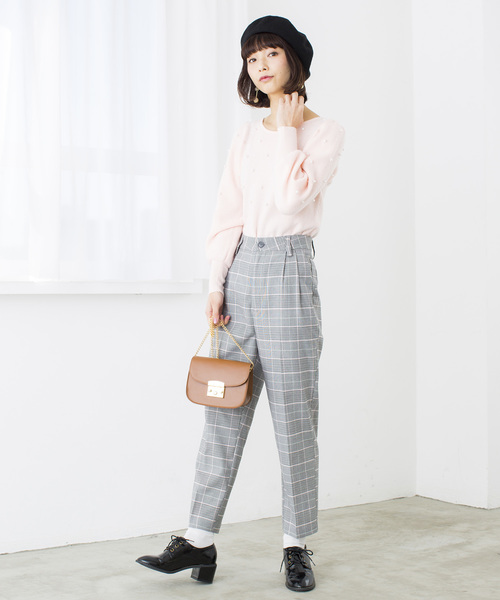 WEGO（ウィゴー）の「WEGO/チェックタックテーパードパンツ（スラックス・レディース・グレー系その他2/ブルー系その他4・MEDIUM/LARGE）」の8枚目の写真