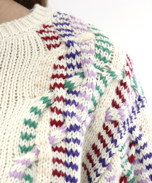Kastane（カスタネ）の「【Kastane】カラフルケーブルPO（ニット/セーター・レディース・ライトベージュ/ネイビー/グリーン・FREE）」の7枚目の写真