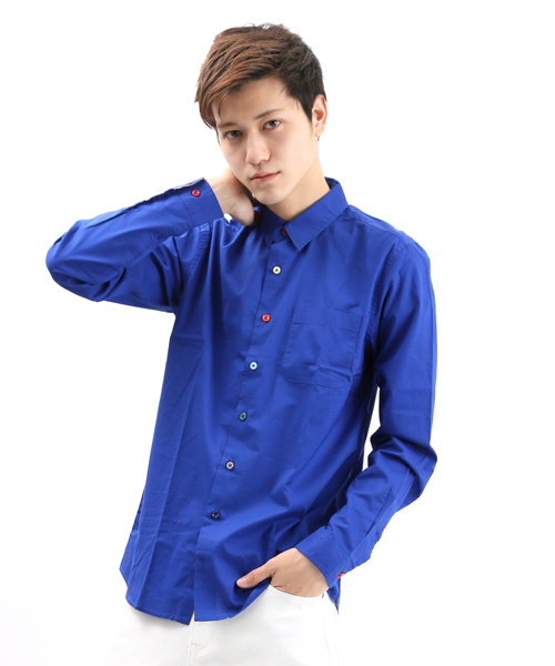 WEGO（ウィゴー）の「WEGO/カラフルボタンシャツ（シャツ/ブラウス・メンズ・ワイン/ホワイト/グリーン/ロイヤルブルー・LARGE/MEDIUM/SMALL）」の3枚目の写真