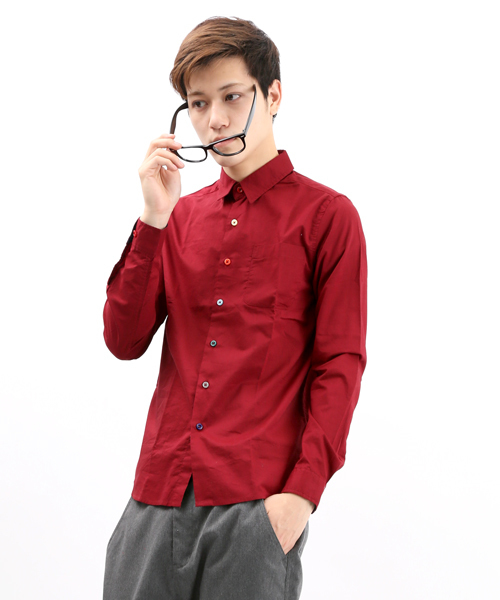 WEGO（ウィゴー）の「WEGO/カラフルボタンシャツ（シャツ/ブラウス・メンズ・ワイン/ホワイト/グリーン/ロイヤルブルー・LARGE/MEDIUM/SMALL）」の4枚目の写真