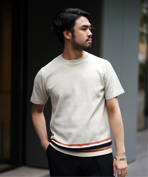 EDIFICE(エディフィス)の「SION UT パネルラインニットカットソー(Tシャツ/カットソー・メンズ・ホワイト/ベージュ/ネイビー・SMALL/MEDIUM/LARGE)」の2枚目の写真