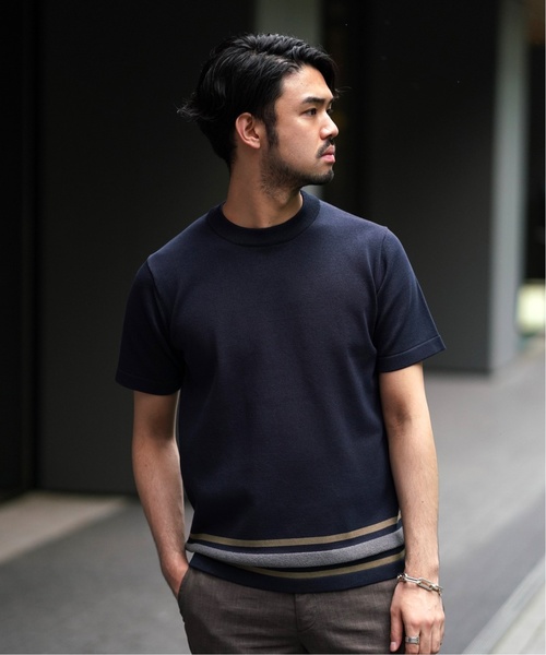 EDIFICE(エディフィス)の「SION UT パネルラインニットカットソー(Tシャツ/カットソー・メンズ・ホワイト/ベージュ/ネイビー・SMALL/MEDIUM/LARGE)」の3枚目の写真