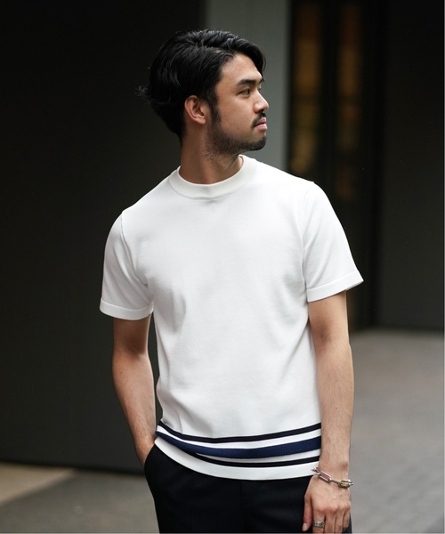 EDIFICE(エディフィス)の「SION UT パネルラインニットカットソー(Tシャツ/カットソー・メンズ・ホワイト/ベージュ/ネイビー・SMALL/MEDIUM/LARGE)」の1枚目の写真