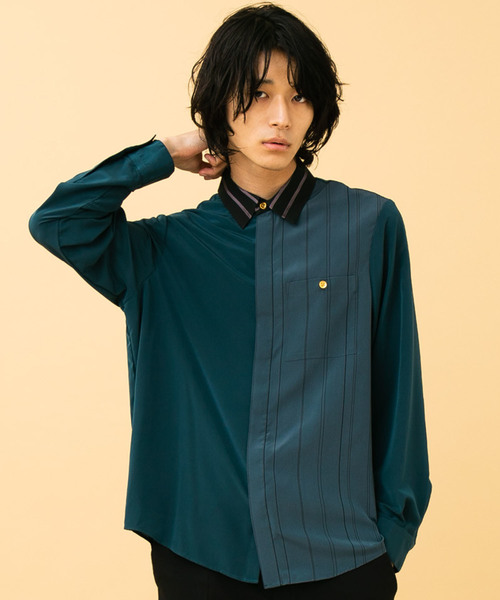 STUDIOUS】アシメサテンクレリックレギュラーカラーシャツ【ZOZO
