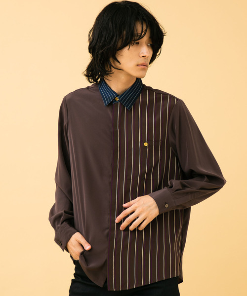 STUDIOUS(ステュディオス)の「【STUDIOUS】アシメサテンクレリックレギュラーカラーシャツ【ZOZO限定アイテム】(シャツ/ブラウス・メンズ・ブラウン/グリーン・1/2/3)」の8枚目の写真