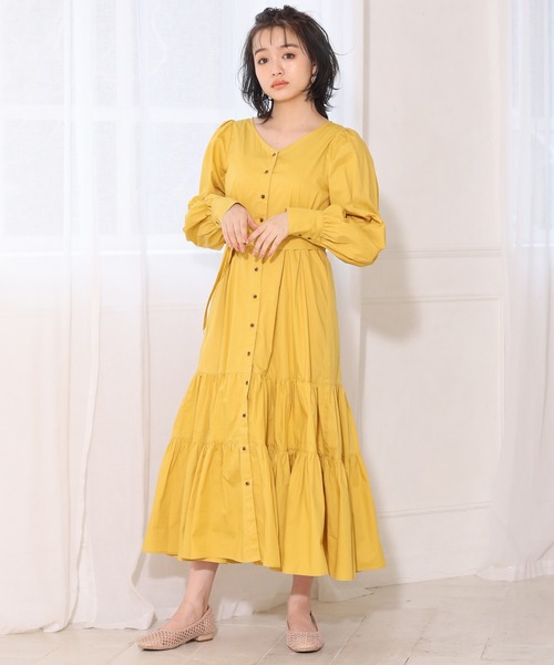 one after another NICE CLAUP（ワンアフターアナザーナイスクラップ）の「ティアードロングワンピース（ワンピース・レディース・イエロー/グリーン/アイボリー・FREE）」の3枚目の写真