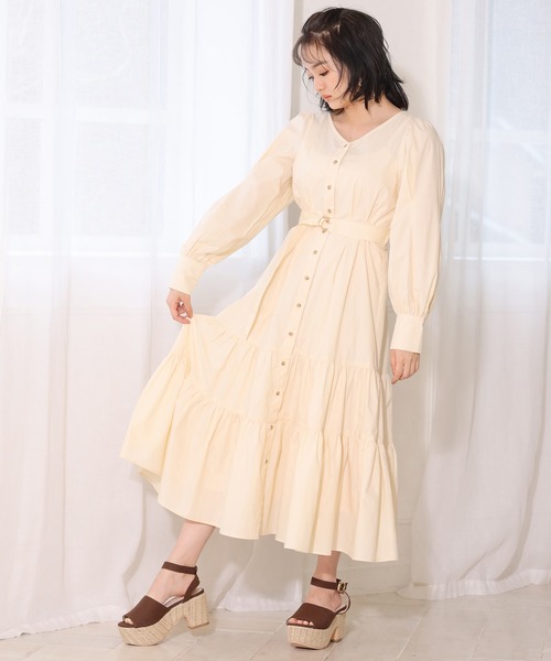 one after another NICE CLAUP（ワンアフターアナザーナイスクラップ）の「ティアードロングワンピース（ワンピース・レディース・イエロー/グリーン/アイボリー・FREE）」の4枚目の写真