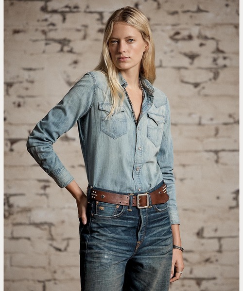 【美品】RRL ウェスタンデニムシャツ　インディゴ　XS コンチョボタン　長袖 美品RRL ウェスタンデニムシャツ インディゴ XS コンチョボタン 長袖