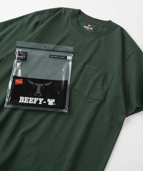 HANES（ヘインズ）の「【0】【Hanes/ヘインズ】 BEEFY-T 1P ポケットTシャツ（Tシャツ/カットソー・メンズ・グレー/ブラック/ホワイト/ネイビー/オリーブ/レッド/グリーン・M/L/XL/S）」の6枚目の写真