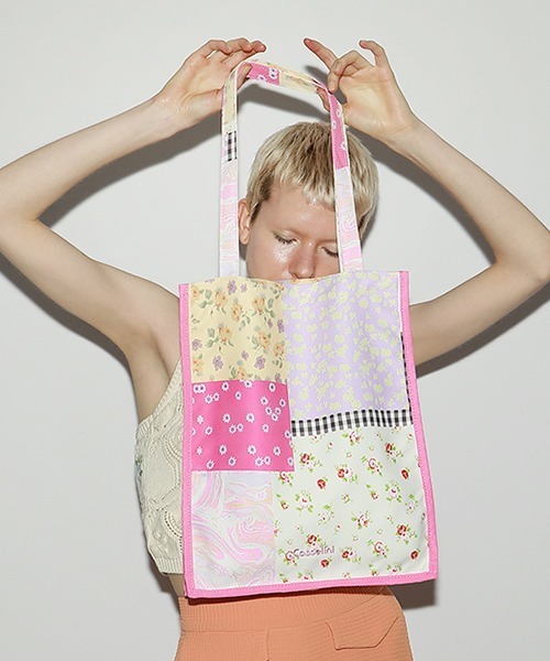 Casselini(キャセリーニ)の「コラージュプリントトート(エコバッグ/サブバッグ・レディース・ブラウン/ミント/ピンク/オレンジ・FREE)」の21枚目の写真