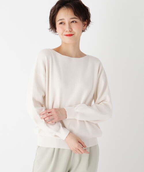 OPAQUE.CLIP(オペークドットクリップ)の「◆【エマール検証済】Lux organic cotton ボートネックニット【WEB限定サイズ】(ニット/セーター・レディース・ブラック/オフホワイト/オリーブ/マスタード/ライトパープル/ガンメタ/ダークグリーン・40/38/42/36/34)」の2枚目の写真