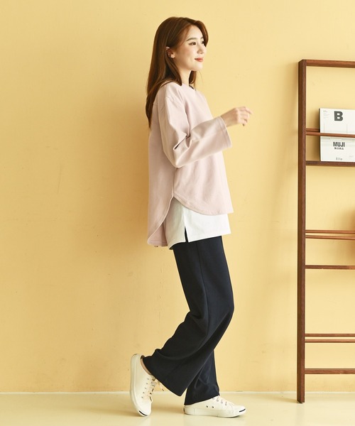 me+em select(ミームセレクト)の「レイヤード半袖T(Tシャツ/カットソー・レディース・アイボリー/ブラック・SMALL/MEDIUM/LARGE)」の5枚目の写真
