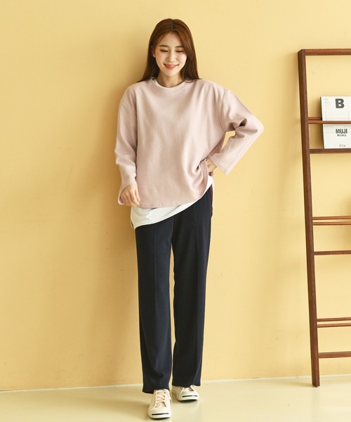 me+em select(ミームセレクト)の「レイヤード半袖T(Tシャツ/カットソー・レディース・アイボリー/ブラック・SMALL/MEDIUM/LARGE)」の9枚目の写真