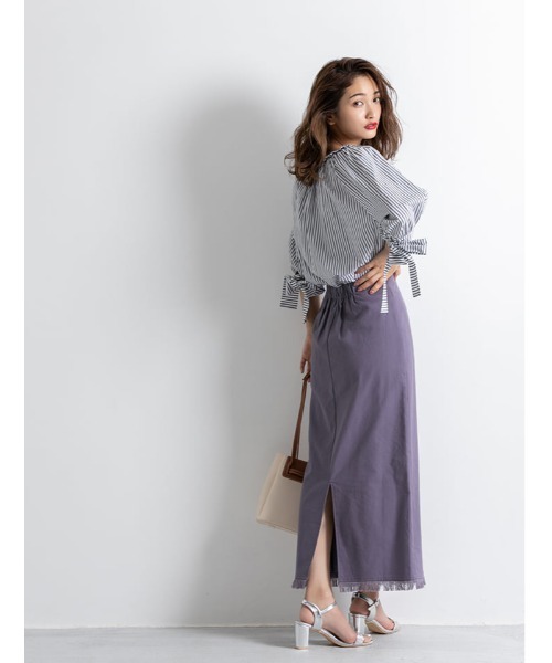 fifth（フィフス）の「裾フリンジ麻混タイトスカート（スカート・レディース・ベージュ/パープル/オレンジ・MEDIUM）」の6枚目の写真