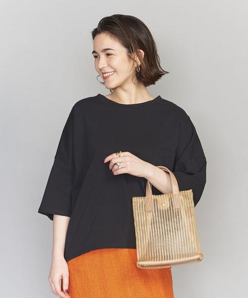 BEAUTY&YOUTH UNITED ARROWS（ビューティーアンドユースユナイテッドアローズ）の「BY スクエアチュールストライプ ミニトートバッグ　-2WAY- ◆（トートバッグ・レディース・ブラック/ベージュ・FREE）」の2枚目の写真