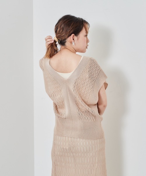 cepo（セポ）の「マーブルレースニットビスチェ（ベスト・レディース・ベージュ/ブルー・M）」の6枚目の写真