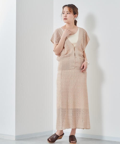 cepo（セポ）の「マーブルレースニットビスチェ（ベスト・レディース・ベージュ/ブルー・M）」の9枚目の写真