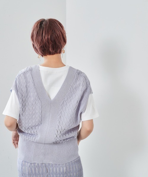 cepo（セポ）の「マーブルレースニットビスチェ（ベスト・レディース・ベージュ/ブルー・M）」の15枚目の写真