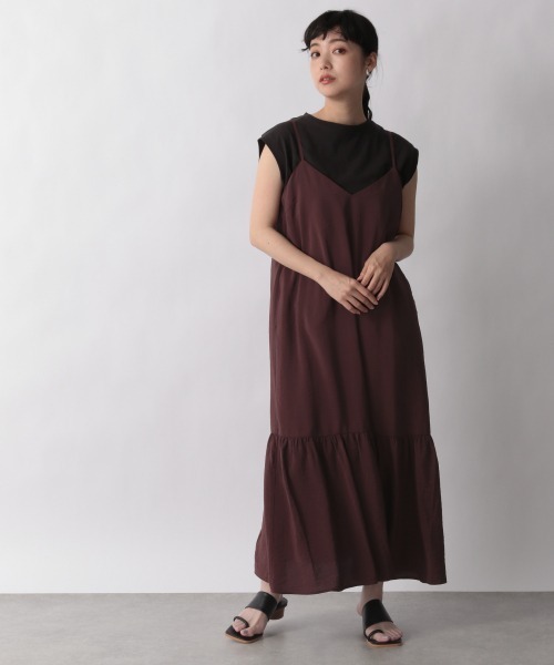 LOWRYS FARM（ローリーズファーム）の「ティアードキャミワンピース　949022（ワンピース・レディース・アイボリー/チャコールグレー/ダークブラウン/グリーン/イエロー・FREE）」の4枚目の写真