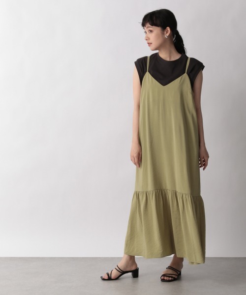 LOWRYS FARM（ローリーズファーム）の「ティアードキャミワンピース　949022（ワンピース・レディース・アイボリー/チャコールグレー/ダークブラウン/グリーン/イエロー・FREE）」の5枚目の写真