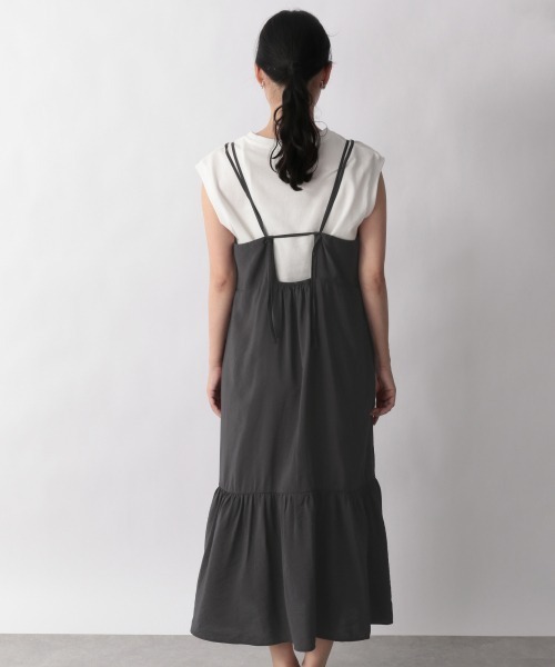 LOWRYS FARM（ローリーズファーム）の「ティアードキャミワンピース　949022（ワンピース・レディース・アイボリー/チャコールグレー/ダークブラウン/グリーン/イエロー・FREE）」の6枚目の写真