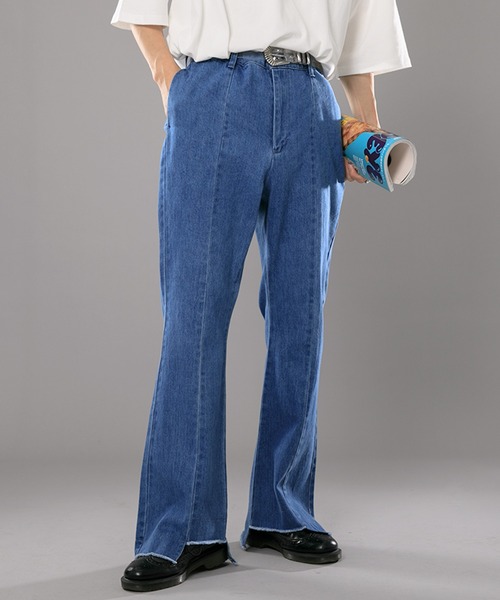 kutir(クティール)の「カットオフスリムフレアデニムパンツ(デニムパンツ・メンズ・ライトブルー/ブラック/インディゴブルー・SMALL/MEDIUM/LARGE)」の3枚目の写真