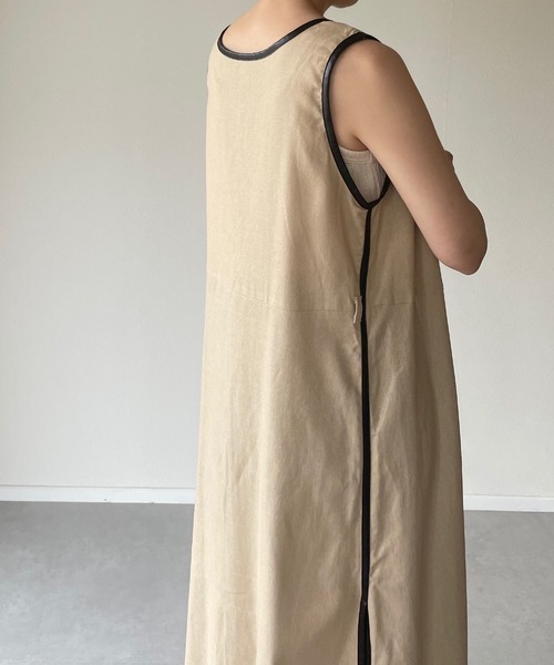 y/m by misato（イムバイミサト）の「リネンミックスパイピングロングジレ（ベスト・レディース・ベージュ/オフホワイト・FREE）」の10枚目の写真