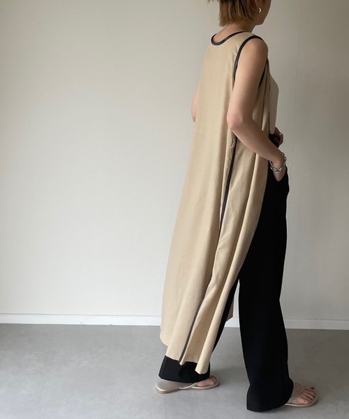 y/m by misato（イムバイミサト）の「リネンミックスパイピングロングジレ（ベスト・レディース・ベージュ/オフホワイト・FREE）」の14枚目の写真