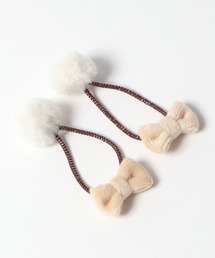 KP DECO | ファー梵天とグログランリボンのヘアポニー同色2個セット(ヘアゴム)