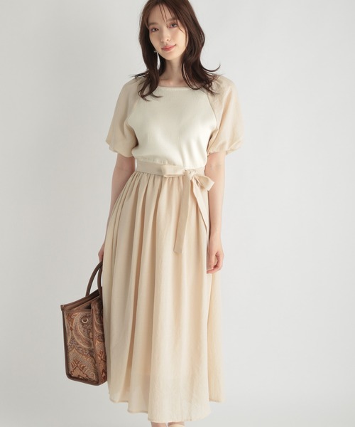 Andemiu（アンデミュウ）の「シフォンドッキングワンピース959382（ワンピース・レディース・ブラック/ベージュ/アイボリー・FREE）」の2枚目の写真