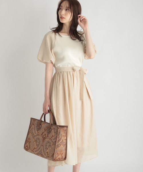 Andemiu（アンデミュウ）の「シフォンドッキングワンピース959382（ワンピース・レディース・ブラック/ベージュ/アイボリー・FREE）」の10枚目の写真