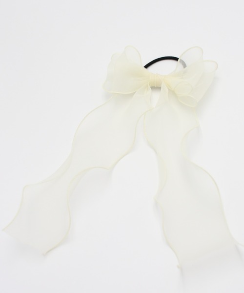 Rora（ローラ）の「アンジュ オーガンジー リボン ヘアゴム(5color)（ヘアゴム・キッズ・ネイビー/クリーム/ブラック/パープル/ピンク・FREE）」の2枚目の写真