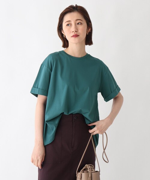 OPAQUE.CLIP（オペークドットクリップ）の「◆シルキースーピマ フハク切替フレアカットソー【WEB限定サイズ】（Tシャツ/カットソー・レディース・ライトグレー/ブラック/モスグリーン/ホワイト系・40/38/42/36/34）」の4枚目の写真