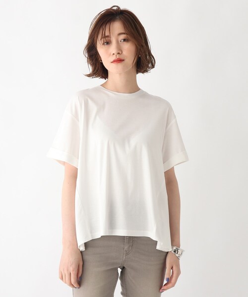 OPAQUE.CLIP（オペークドットクリップ）の「◆シルキースーピマ フハク切替フレアカットソー【WEB限定サイズ】（Tシャツ/カットソー・レディース・ライトグレー/ブラック/モスグリーン/ホワイト系・40/38/42/36/34）」の5枚目の写真