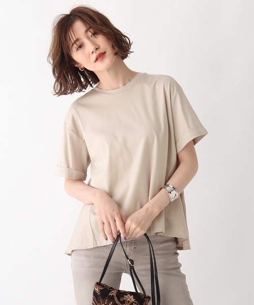 OPAQUE.CLIP（オペークドットクリップ）の「◆シルキースーピマ フハク切替フレアカットソー【WEB限定サイズ】（Tシャツ/カットソー・レディース・ライトグレー/ブラック/モスグリーン/ホワイト系・40/38/42/36/34）」の12枚目の写真