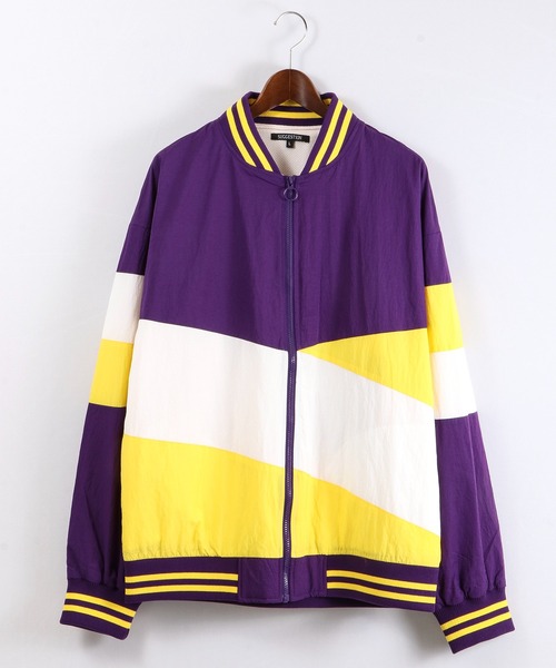 SUGGESTION（サジェッション）の「【SUGGESTION】ナイロン切替ビッグシルエットスタジアムジャンパー（スタジャン・メンズ・パープル/グリーン・M/L）」の12枚目の写真