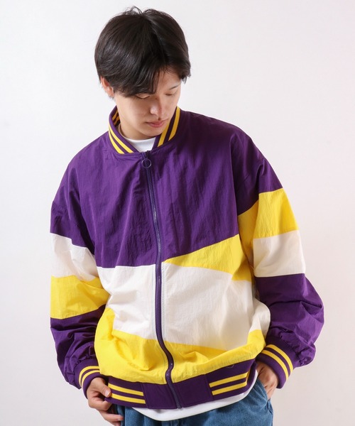 SUGGESTION（サジェッション）の「【SUGGESTION】ナイロン切替ビッグシルエットスタジアムジャンパー（スタジャン・メンズ・パープル/グリーン・M/L）」の16枚目の写真