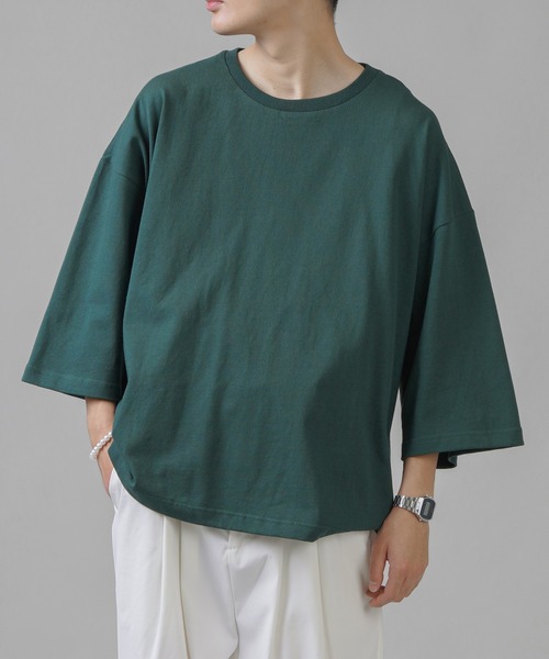 SPINNS（スピンズ）の「【ゆったりシルエット】スーパーワイド６分袖カットソー（Tシャツ/カットソー・メンズ・ホワイト/サックスブルー/グリーン/チャコール・M/L）」の4枚目の写真