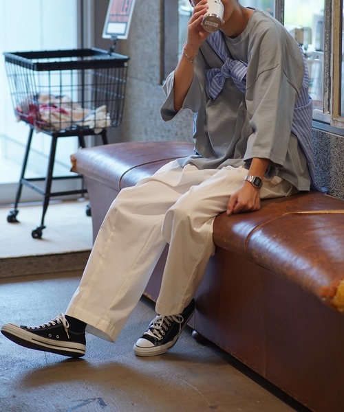 SPINNS（スピンズ）の「【ゆったりシルエット】スーパーワイド６分袖カットソー（Tシャツ/カットソー・メンズ・ホワイト/サックスブルー/グリーン/チャコール・M/L）」の5枚目の写真