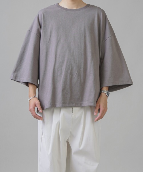 SPINNS（スピンズ）の「【ゆったりシルエット】スーパーワイド６分袖カットソー（Tシャツ/カットソー・メンズ・ホワイト/サックスブルー/グリーン/チャコール・M/L）」の7枚目の写真